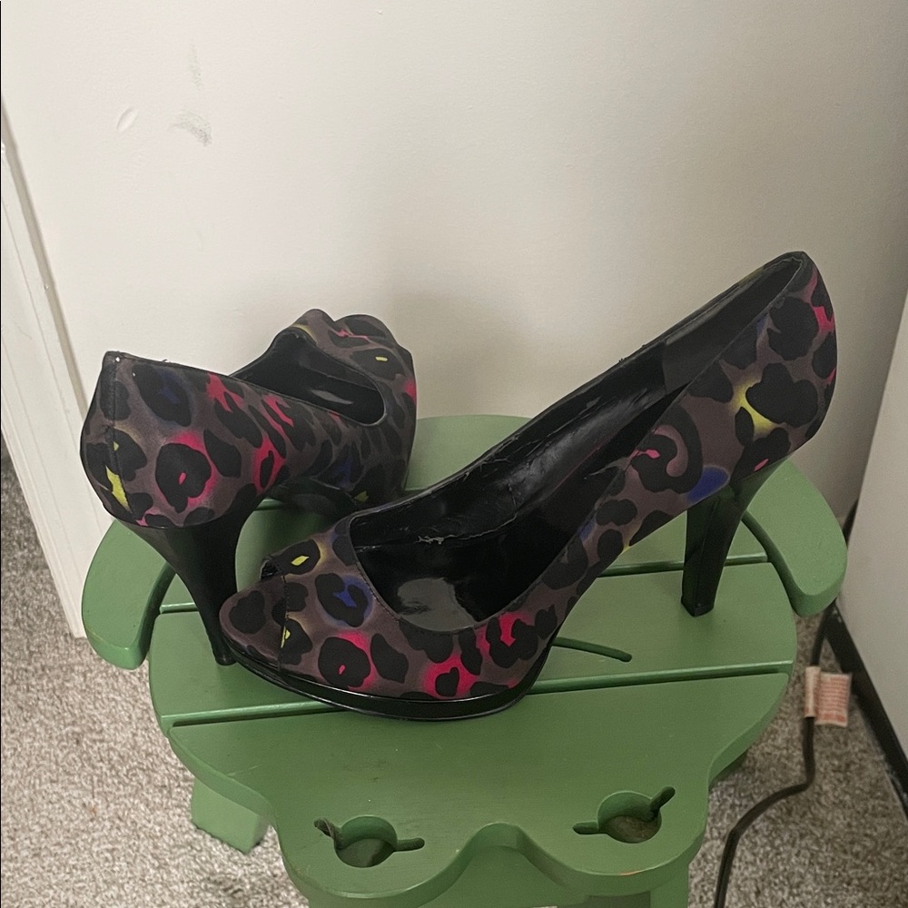 Nine West Multicolor Platform, Leopard Heels, 8M